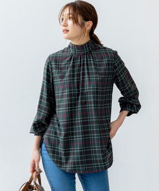 組曲 シアーツイルチェック ハイネックブラウス グリーン系9