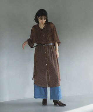 Green Parks 花柄シフォン楊柳ワンピース Brown
