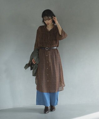 Green Parks 花柄シフォン楊柳ワンピース Brown