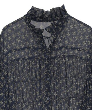 Green Parks 花柄シフォン楊柳ワンピース Black