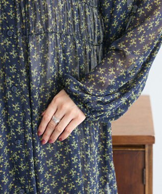 Green Parks 花柄シフォン楊柳ワンピース Black