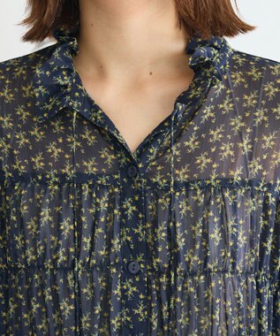 Green Parks 花柄シフォン楊柳ワンピース Black