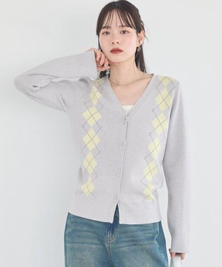 earth music&ecology アーガイルニットカーディガン Light Gray