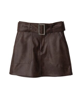 WEGO ベルト付ヴィンテージライクFレザーミニスカート ブラウン