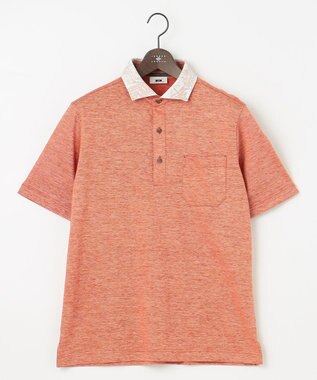 JOSEPH ABBOUD 【吸水速乾】リネンハニカム ポロシャツ(リーフ柄） オレンジ系