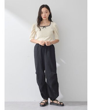 earth music&ecology フロントリボンパフスリーブプルオーバー Ivory