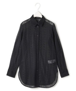 ICB 【洗える】 ストライプラッセルレース シャツ ブラック系