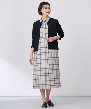 J.PRESS LADIES S 【洗える】RAYON ELITE STRETCH クルーネック カーディガン ネイビー系