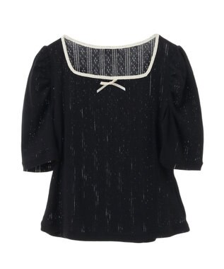 earth music&ecology フロントリボンパフスリーブプルオーバー Black