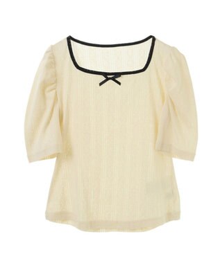 earth music&ecology フロントリボンパフスリーブプルオーバー Ivory