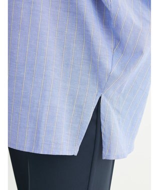 Green Parks 綿麻混スキッパーシャツ Stripe Sax