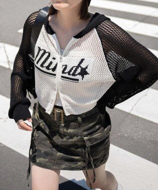 WEGO メッシュラグランニットパーカー ブラック