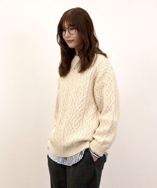 J.PRESS YORK STREET 【UNISEX】アランケーブル クルーネック ニット アイボリー系
