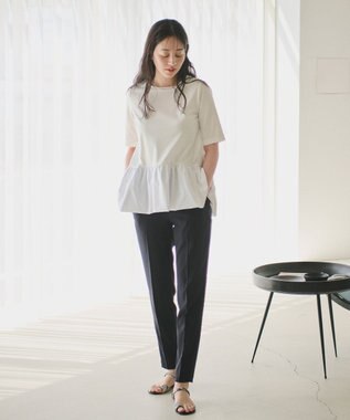 #Newans 【撥水・吸水速乾】コンビネーションペプラムチュニックカットソー ホワイト系