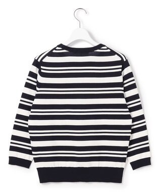 23区 L 【先行予約】プレミアムビオコットン クルーネック ボーダー ニット ネイビー×オフ