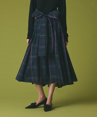 GRACE CONTINENTAL シルクブラックウォッチスカート グリーン