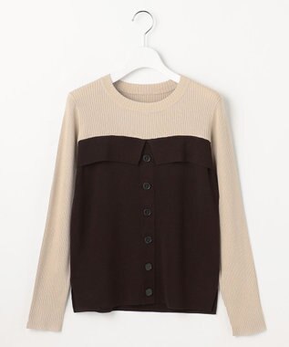 ANY SIS L ビスチェ風 長袖 ニット チョコレート×ライトベージュ