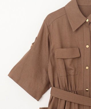 GRACE CONTINENTAL リネンタッチサファリドレス ブラウン