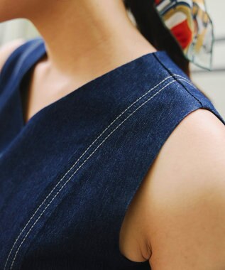 Tiaclasse 【洗える】デニムタックフレアワンピース ネイビー