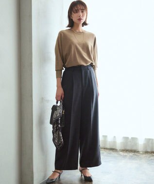 23区 L 【洗える/吊り干しOK】ヴィスコースストレッチ ドルマンスリーブ ラメ ニット ブラウン系