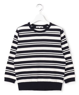 23区 L 【先行予約】プレミアムビオコットン クルーネック ボーダー ニット ネイビー×オフ