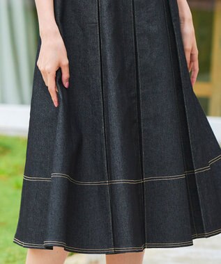 Tiaclasse 【洗える】デニムタックフレアワンピース ブラック