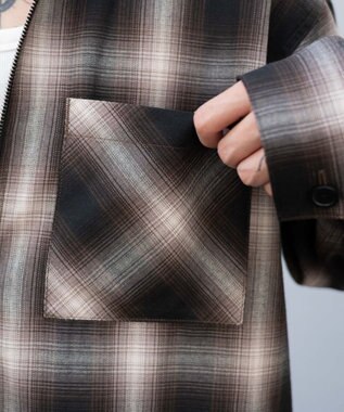 WEGO 【ユニセックス着用ITEM/MLサイズ展開】オンブレチェックシャツジャケット ブラウンチェック1