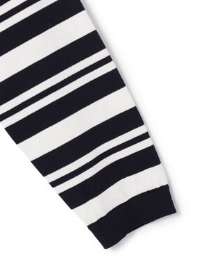 23区 L 【先行予約】プレミアムビオコットン クルーネック ボーダー ニット ネイビー×オフ