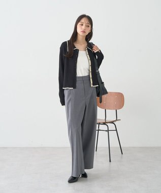 earth music&ecology バイカラートリムニットカーディガン Black