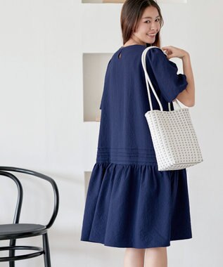 Tiaclasse L 【洗える】リップルピンタックワンピチュニック ネイビー