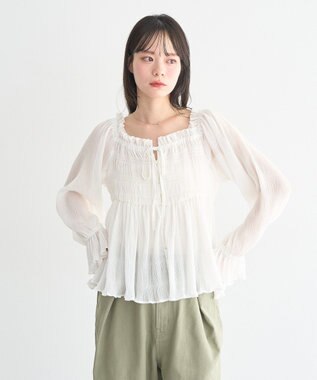 earth music&ecology 【2WAY】シャーリングフリルオフショルブラウス Off White