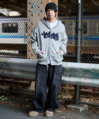 WEGO 【ユニセックス着用ITEM/SMLサイズ展開】グラフィックZIPパーカー 杢グレー