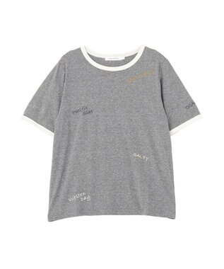 AMERICAN HOLIC ランダムロゴ刺繍リンガーTシャツ Charcoal Gray