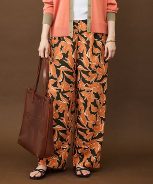 自由区 シアーカラミプリントワイド パンツ ブラウン×オレンジ
