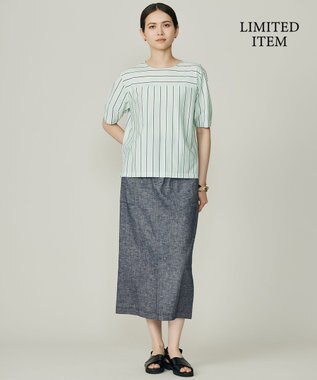 自由区 S 【WEB限定・洗える】ストライプハイゲージジャージー カットソー グリーン