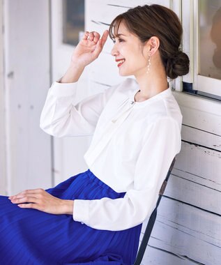 Tiaclasse 【ウエストゴム・洗える】カットソーアコーディオンプリーツスカート ブルー