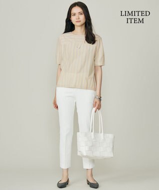 自由区 【WEB限定・洗える】ストライプハイゲージジャージー カットソー ベージュ