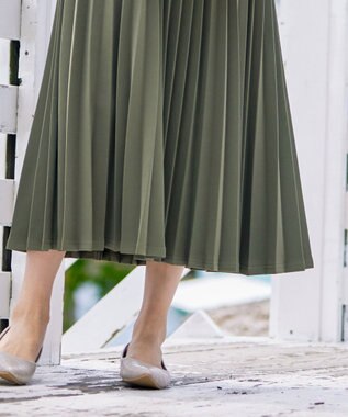 Tiaclasse 【ウエストゴム・洗える】カットソーアコーディオンプリーツスカート カーキ