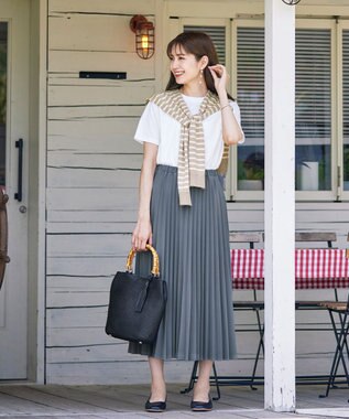 Tiaclasse 【ウエストゴム・洗える】カットソーアコーディオンプリーツスカート グレー