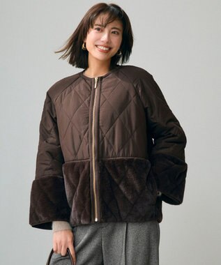 ANY SIS S フェイクファーコンビキルティング アウター ブラウン