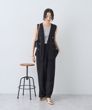 earth music&ecology レースイージーパンツ Black