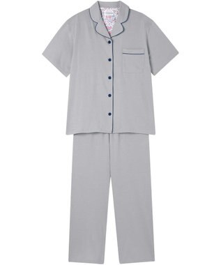 une nana cool 【綿100%】スビン天竺 半袖開襟パジャマ MADE WITH LIBERTY FABRIC グレー