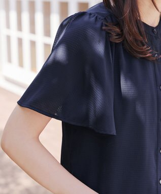 Tiaclasse 【セットアップ対応・洗える】シアーチェックブラウス ネイビー