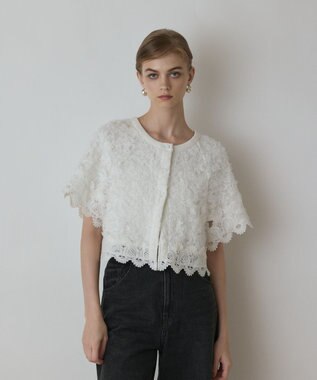 GRACE CONTINENTAL フラワー刺繍ニットカーディガン ホワイト