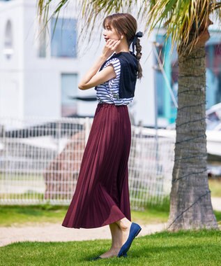 Tiaclasse 【ウエストゴム・洗える】カットソーアコーディオンプリーツスカート ボルドー