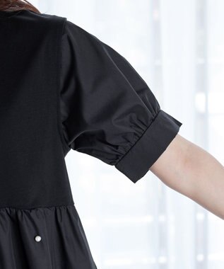 Tiaclasse L 【洗える】パール付きカットソードッキングブラウス ブラック