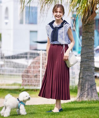 Tiaclasse 【ウエストゴム・洗える】カットソーアコーディオンプリーツスカート ボルドー