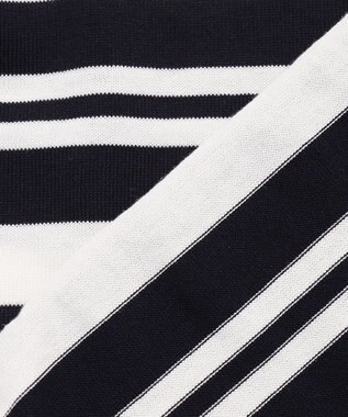 23区 L 【先行予約】プレミアムビオコットン クルーネック ボーダー ニット ネイビー×オフ