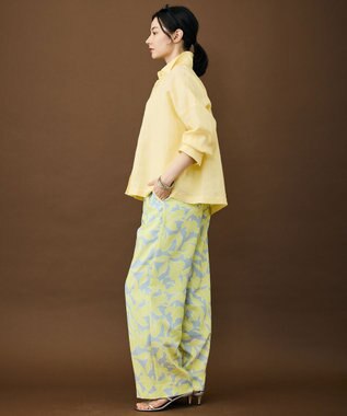 自由区 シアーカラミプリントワイド パンツ ペールブルー×グリーン