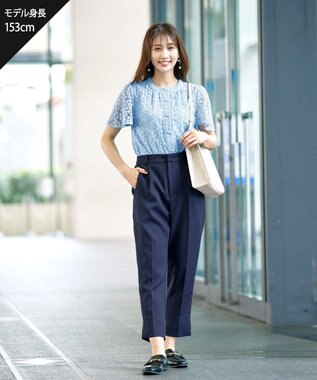 Tiaclasse L 【洗える】チュールレースブラウス サックス